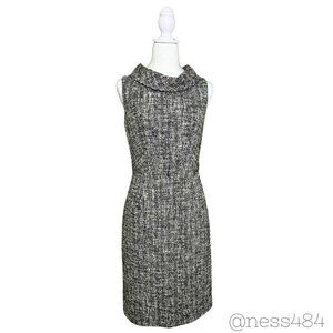 Teri Jon Rickie Freeman Sleeveless Tweed Cowl Neck Sheath‎ Dress Size 2
